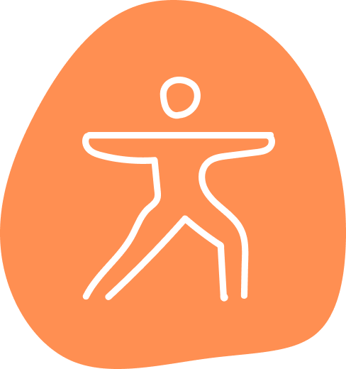 White outline of a person exercising on an orange background